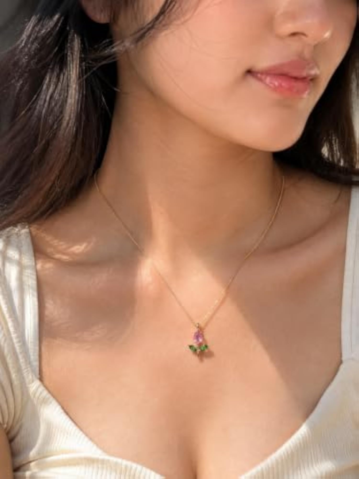 Women's Rose Flower Pendant Necklace, 18K Plated